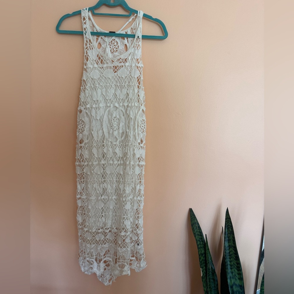 Free People White Crochet Boho Dress with cotton slip size L